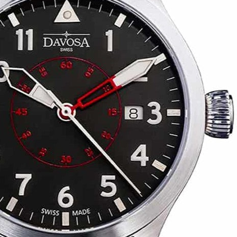 Neoteric Automatic Swiss-Made Black Red Pilot Watch 16156556 Pilot Davosa USA Official Distributor. Prices are Final. Tax & duties included.