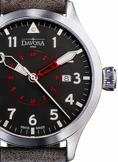 Neoteric Automatic Swiss-Made Black Red Pilot Watch 16156556 Pilot Davosa USA Official Distributor. Prices are Final. Tax & duties included.