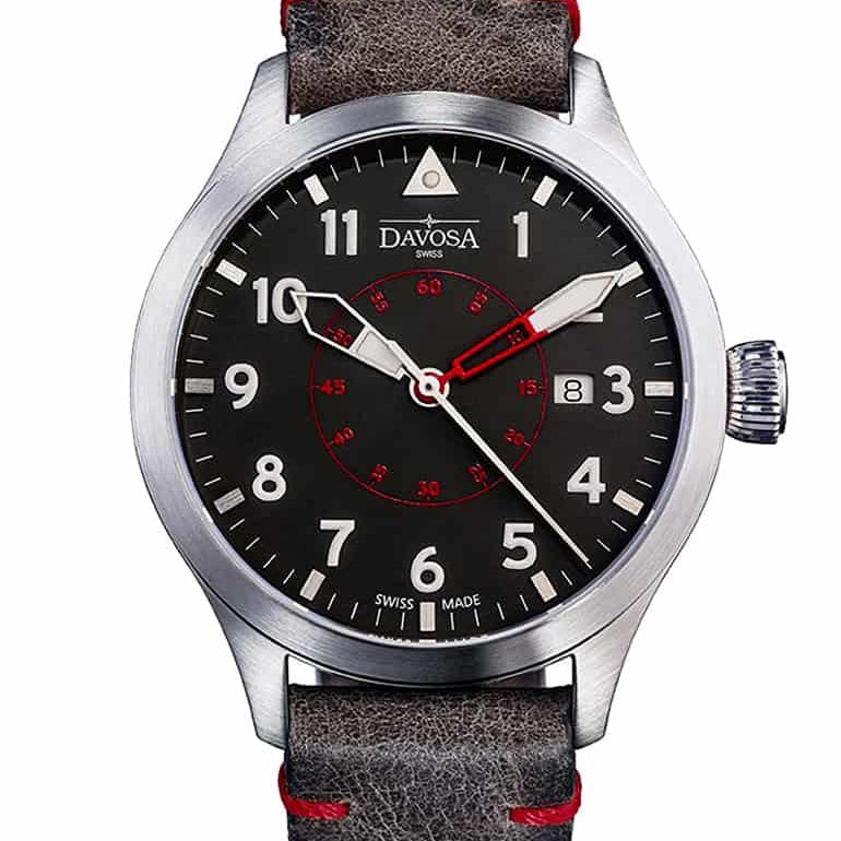 Neoteric Automatic Swiss-Made Black Red Pilot Watch 16156556 Pilot Davosa USA Official Distributor. Prices are Final. Tax & duties included.