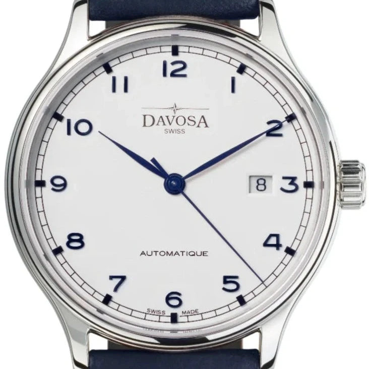 Classic Vegan Automatic Swiss-Made White Navy Blue Executive Watch 16145615v Executive Davosa USA Official Distributor. Prices are Final. Tax & duties included. 40mm White-Blue Leather