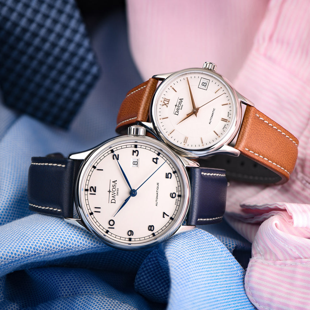 Classic Automatic Swiss-Made White Rose Gold Executive Watch 16145632V with Vegan leather AppleSkin strap Classic Davosa USA Official Distributor. Prices are Final. Tax & duties included.
