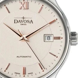 Classic Automatic Swiss-Made White Rose Gold Executive Watch 16145632V with Vegan leather AppleSkin strap Classic Davosa USA Official Distributor. Prices are Final. Tax & duties included.