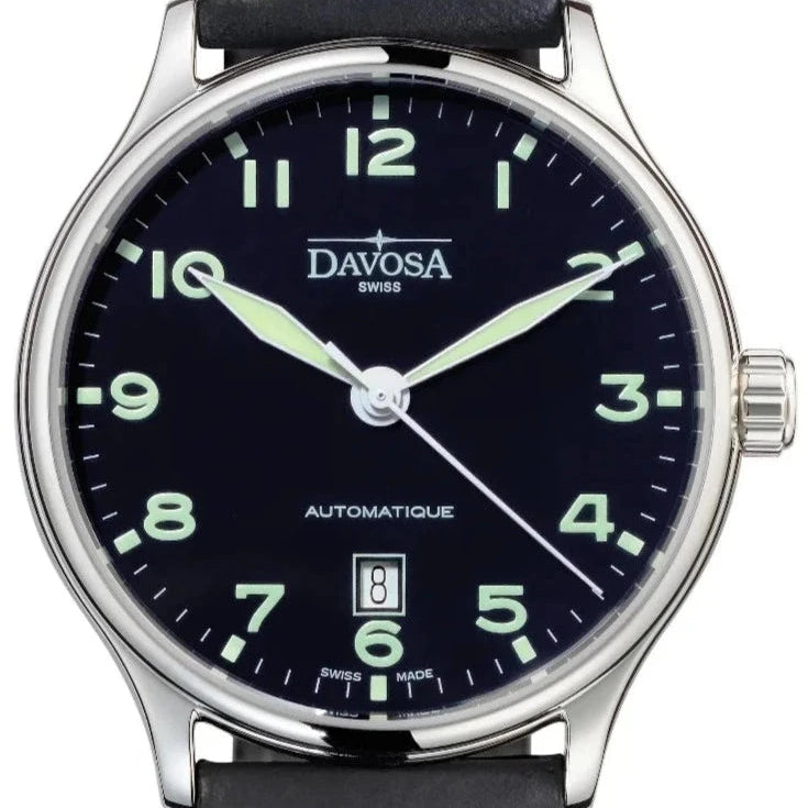 Classic Vegan Automatic Swiss-Made Blue Black Executive Watch 16145651 Classic Davosa USA Official Distributor. Prices are Final. Tax & duties included. 40mm Navy Leather