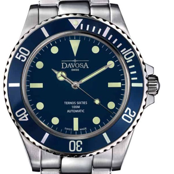 Ternos Sixties Automatic 100m Blue Diving Watch 16152540 Diver Davosa USA Official Distributor. Prices are Final. Tax & duties included. 40mm Blue Mineral