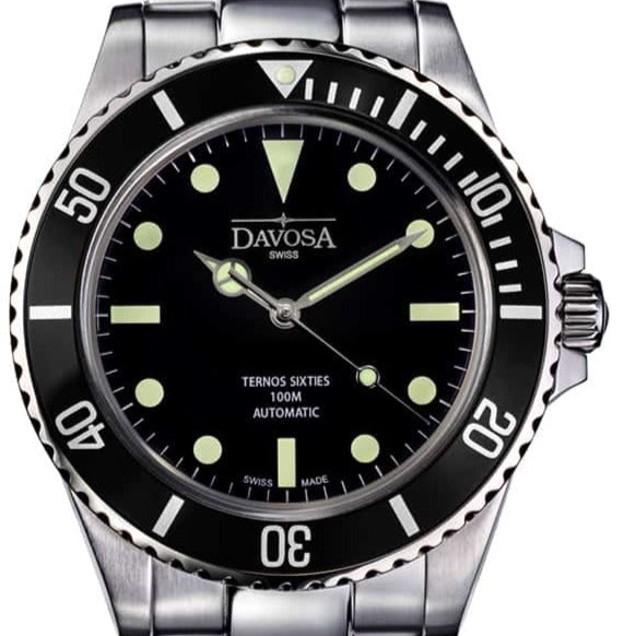 Ternos Sixties Automatic 100m Black Diving Watch 16152550 Diver Davosa USA Official Distributor. Prices are Final. Tax & duties included. 40mm Black Mineral