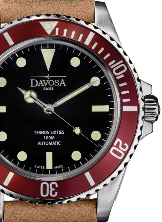 Ternos Sixties Automatic Swiss-Made Red Black Diver Watch 16152565 Diver Davosa USA Official Distributor. Prices are Final. Tax & duties included.