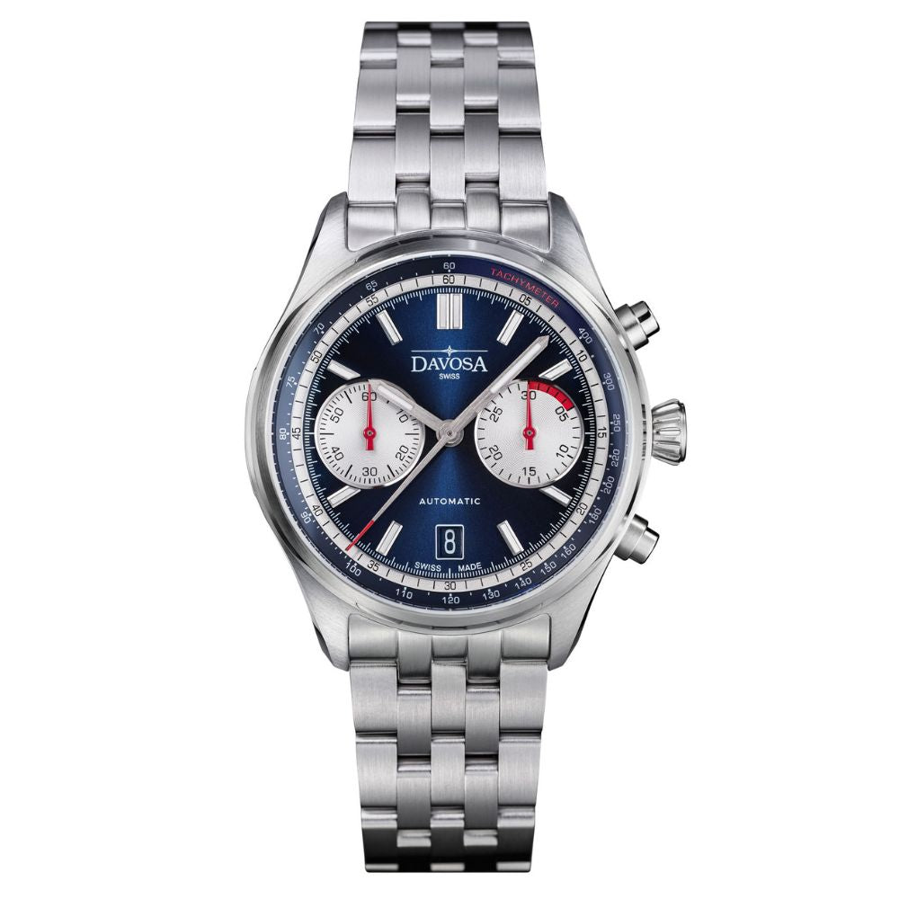 Newton Pilot Rally Chronograph 42mm Blue Limited Edition Pilot DAVOSA Swiss PentaLink bracelet