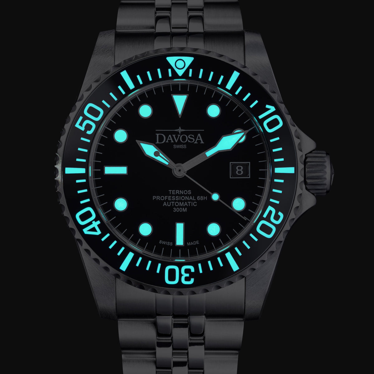 Ternos Professional 68h Automatic 300m Black Diving Watch Diver DAVOSA Swiss