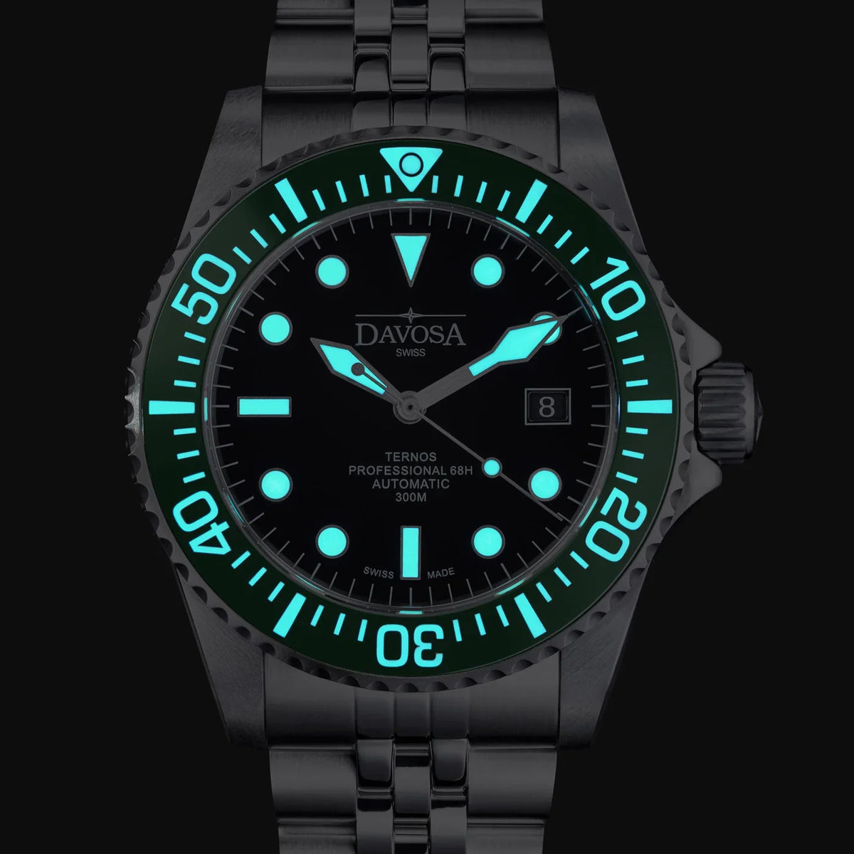 Ternos Professional 68h Automatic 300m Green Black Diving Watch Diver DAVOSA Swiss