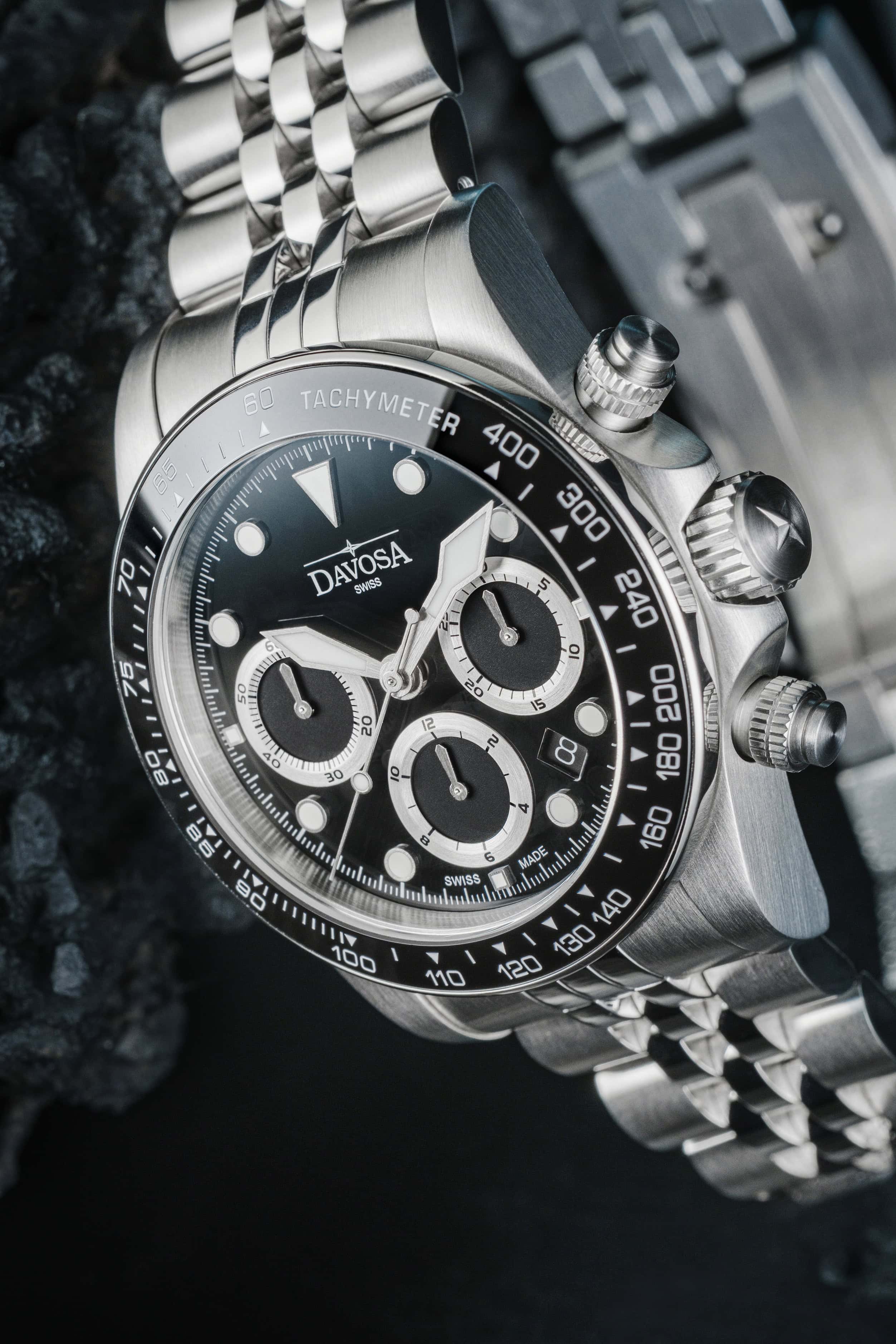 Ternos Professional Chronograph in Black Dial with PentaLink Bracelet Ref. 161.543.05 Chronograph Davosa USA Official Distributor. Prices are Final. Tax & duties included.