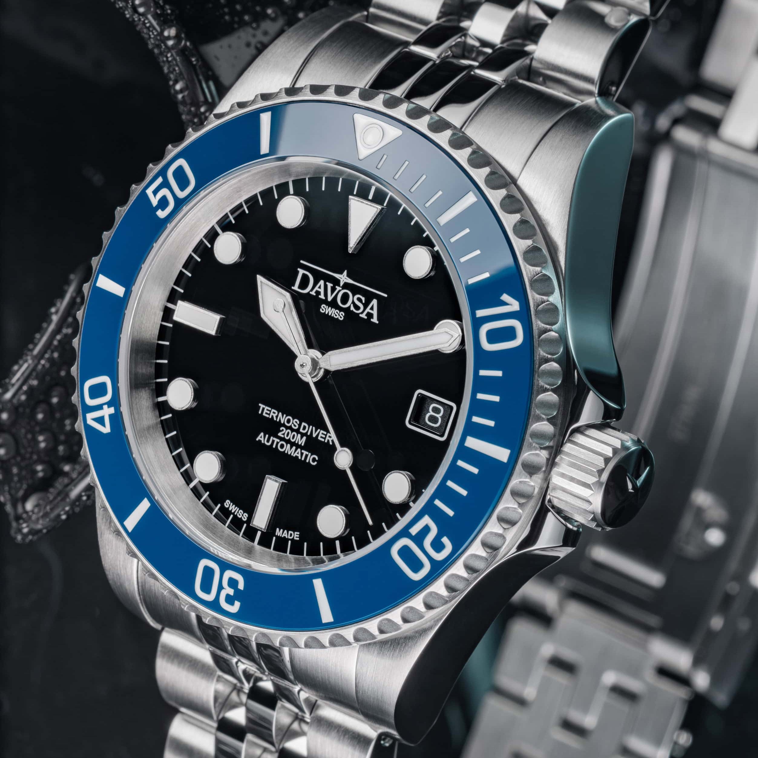 Ternos Diver Automatic 200m Swiss-Made Blue Unisex Diver Watch 161.550.04 No Loupe with Pentalink bracelet Diver Davosa USA Official Distributor. Prices are Final. Tax & duties included.