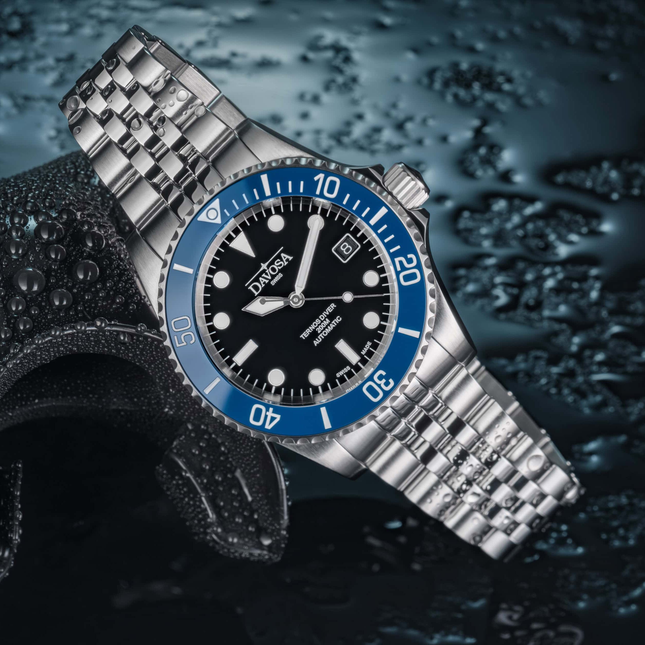 Ternos Diver Automatic 200m Swiss-Made Blue Unisex Diver Watch 161.550.04 No Loupe with Pentalink bracelet Diver Davosa USA Official Distributor. Prices are Final. Tax & duties included.