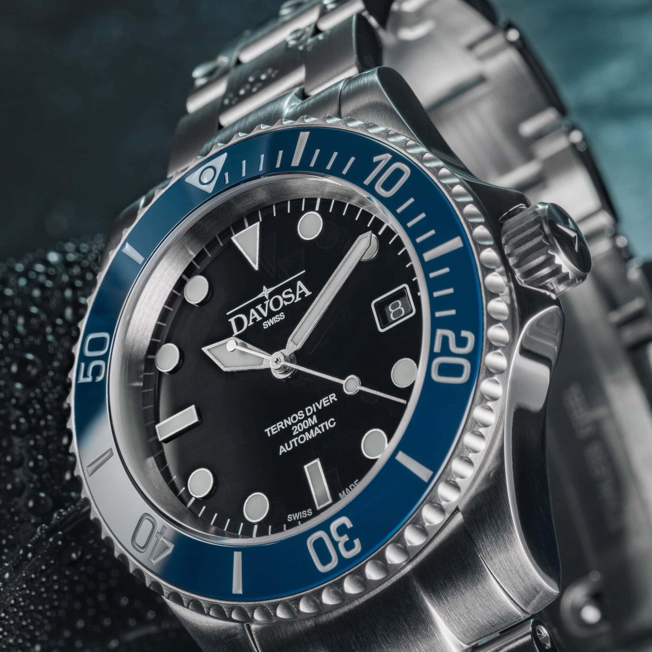 Ternos Diver Automatic 200m Swiss-Made Blue Unisex Diver Watch 161.550.40 No Loupe Diver Davosa USA Official Distributor. Prices are Final. Tax & duties included.