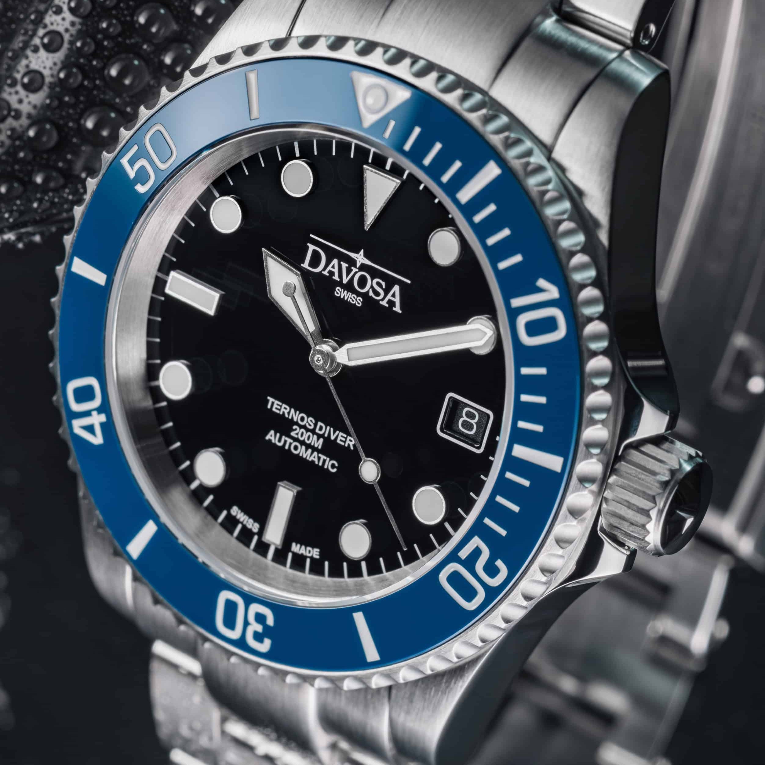 Ternos Diver Automatic 200m Swiss-Made Blue Unisex Diver Watch 161.550.40 No Loupe Diver Davosa USA Official Distributor. Prices are Final. Tax & duties included.