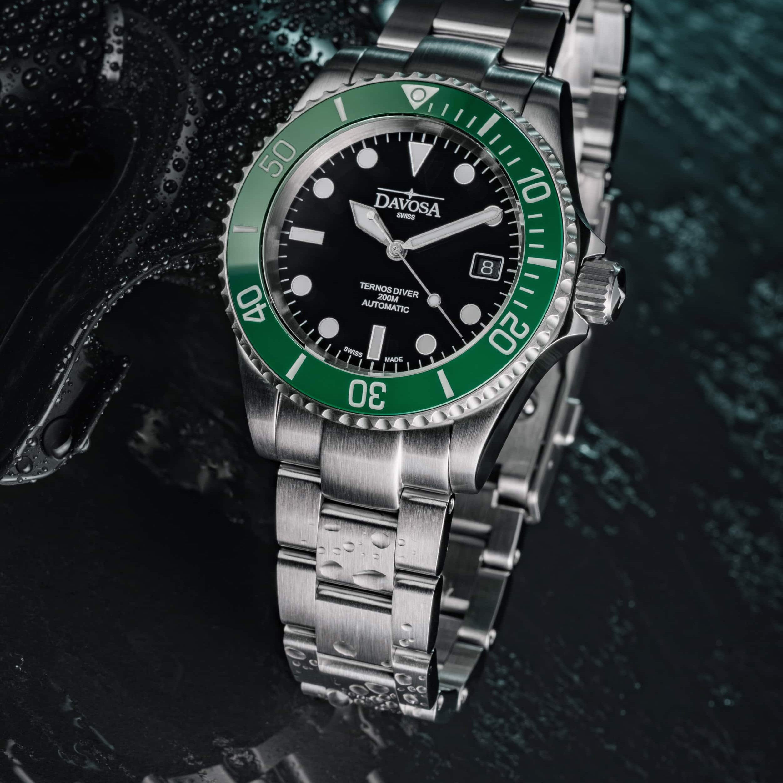 Ternos Diver Automatic 200m Swiss-Made Green and Black Unisex Diver Watch 161.550.70 Without Loupe Diver Davosa USA Official Distributor. Prices are Final. Tax & duties included.