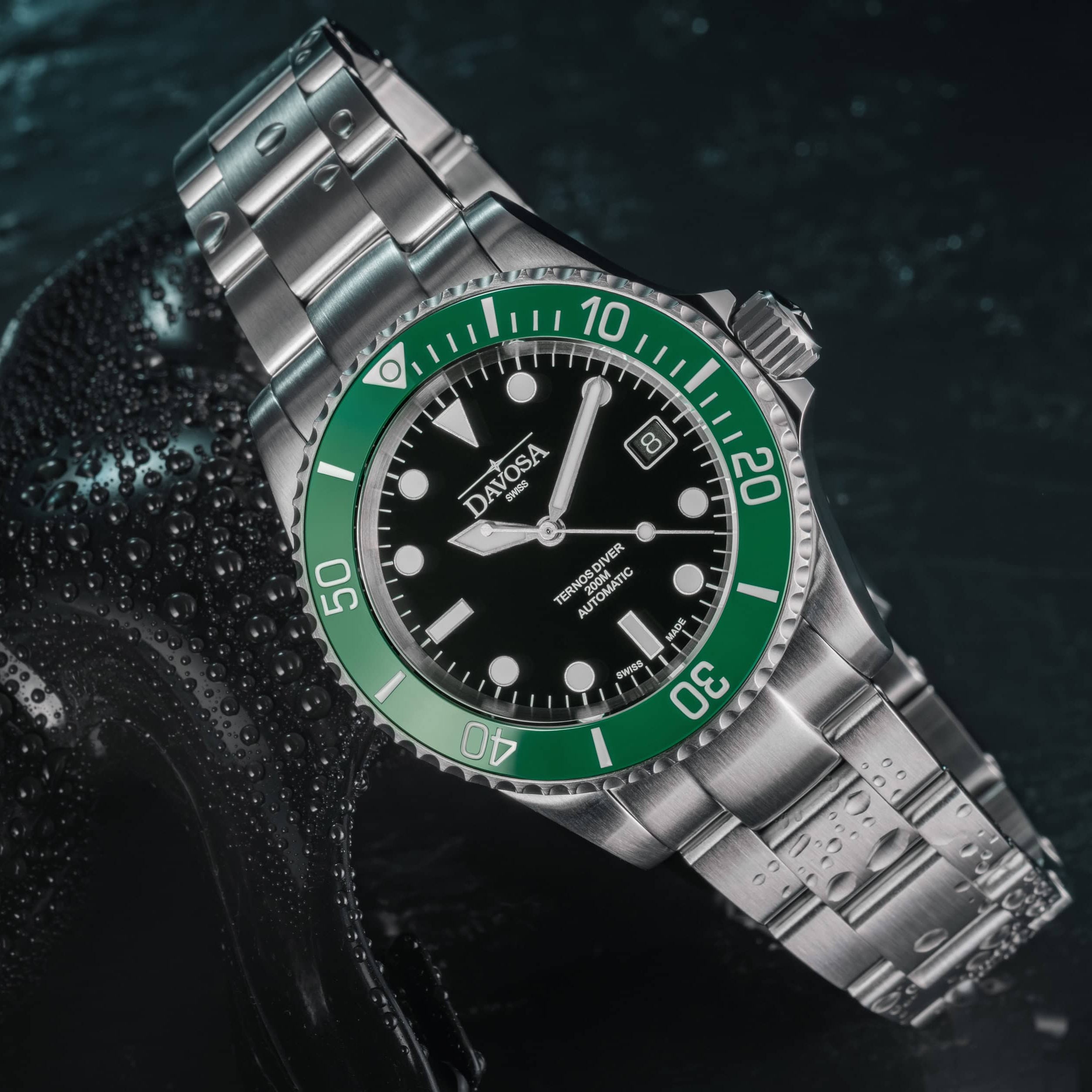 Ternos Diver Automatic 200m Swiss-Made Green and Black Unisex Diver Watch 161.550.70 Without Loupe Diver Davosa USA Official Distributor. Prices are Final. Tax & duties included.