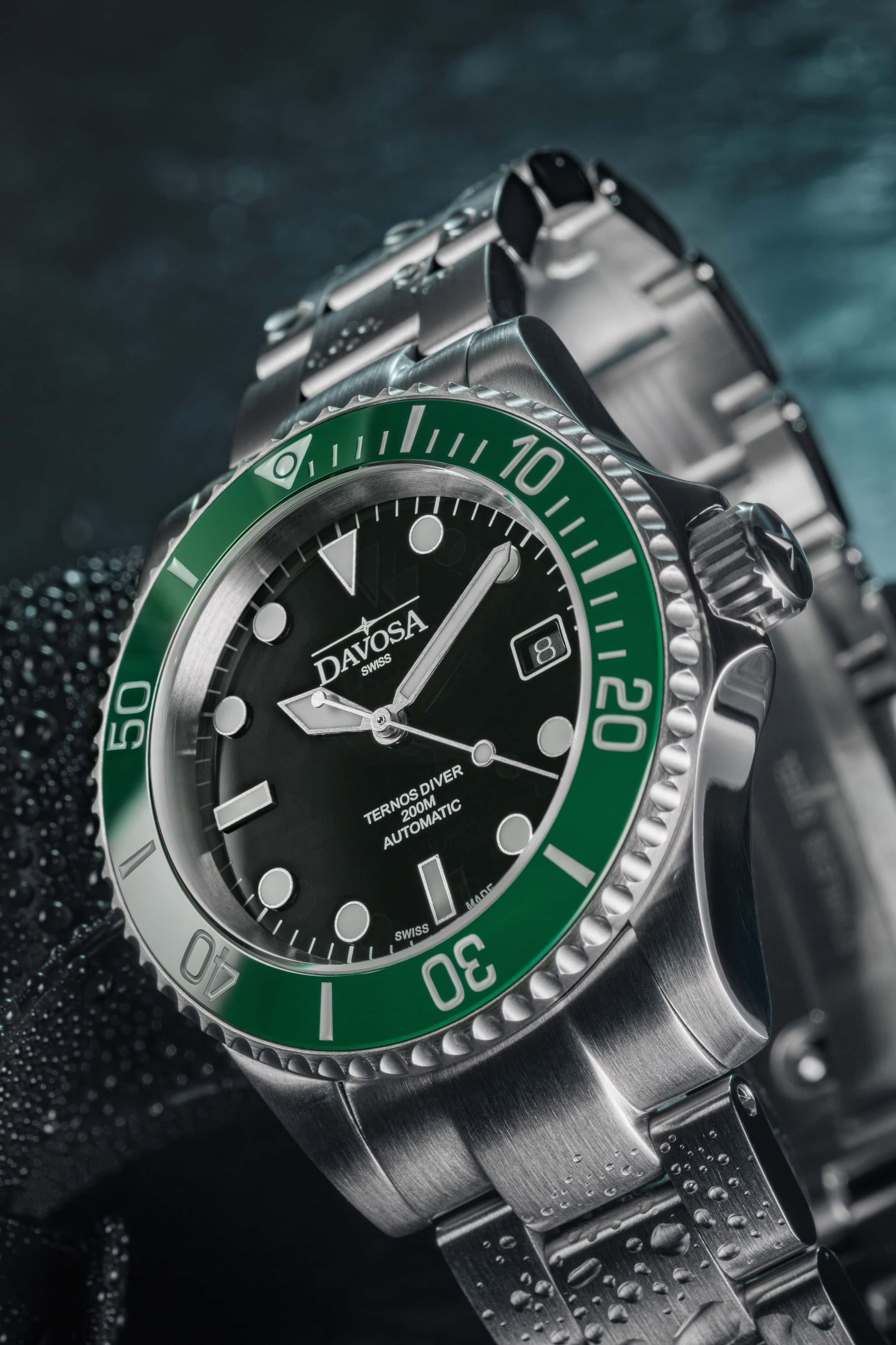 Ternos Diver Automatic 200m Swiss-Made Green and Black Unisex Diver Watch 161.550.70 Without Loupe Diver Davosa USA Official Distributor. Prices are Final. Tax & duties included.
