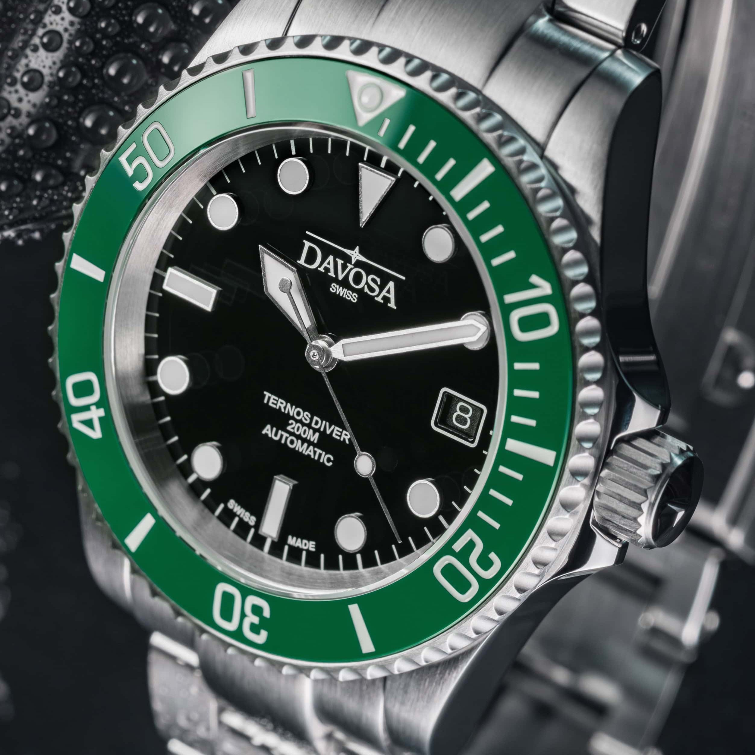 Ternos Diver Automatic 200m Swiss-Made Green and Black Unisex Diver Watch 161.550.70 Without Loupe Diver Davosa USA Official Distributor. Prices are Final. Tax & duties included.