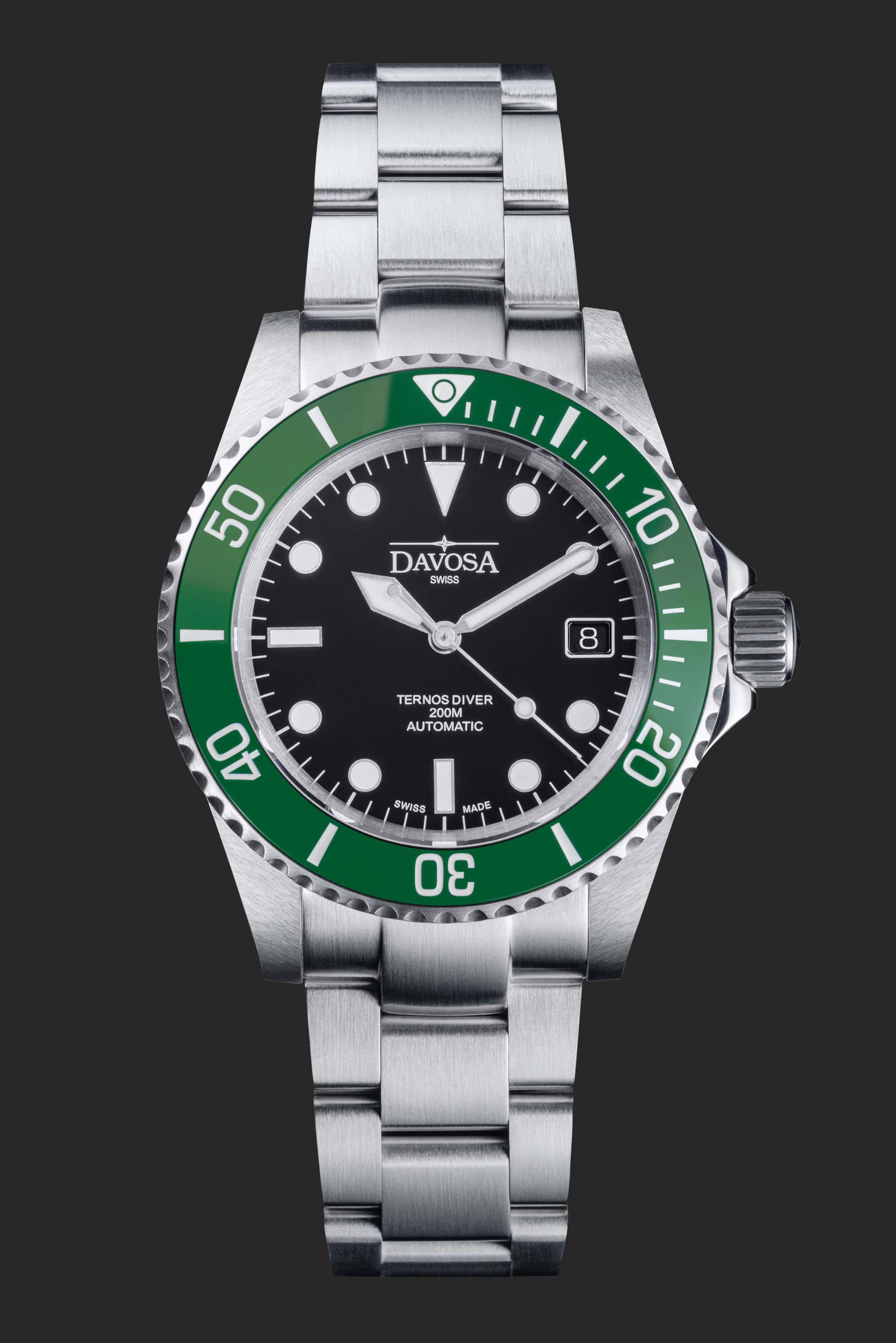 Ternos Diver Automatic 200m Swiss-Made Green and Black Unisex Diver Watch 161.550.70 Without Loupe Diver Davosa USA Official Distributor. Prices are Final. Tax & duties included.