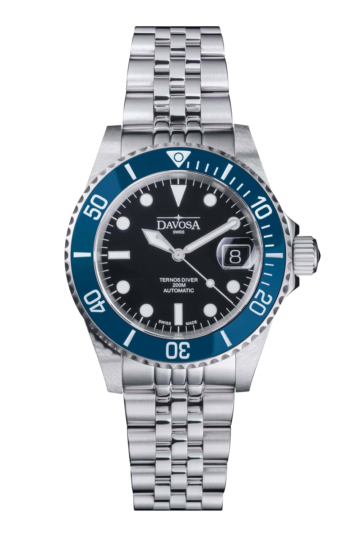 Ternos Diver Automatic 200m Swiss-Made Blue Unisex Diver Watch Diver DAVOSA Swiss PentaLink With Date loupe