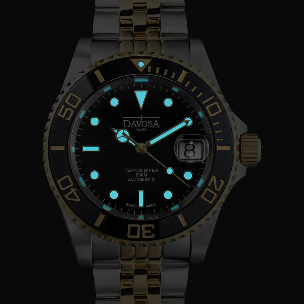 Ternos Ceramic Automatic Swiss-Made PVD Gold Diver Watch 16155503 Diver Davosa USA Official Distributor. Prices are Final. Tax & duties included.