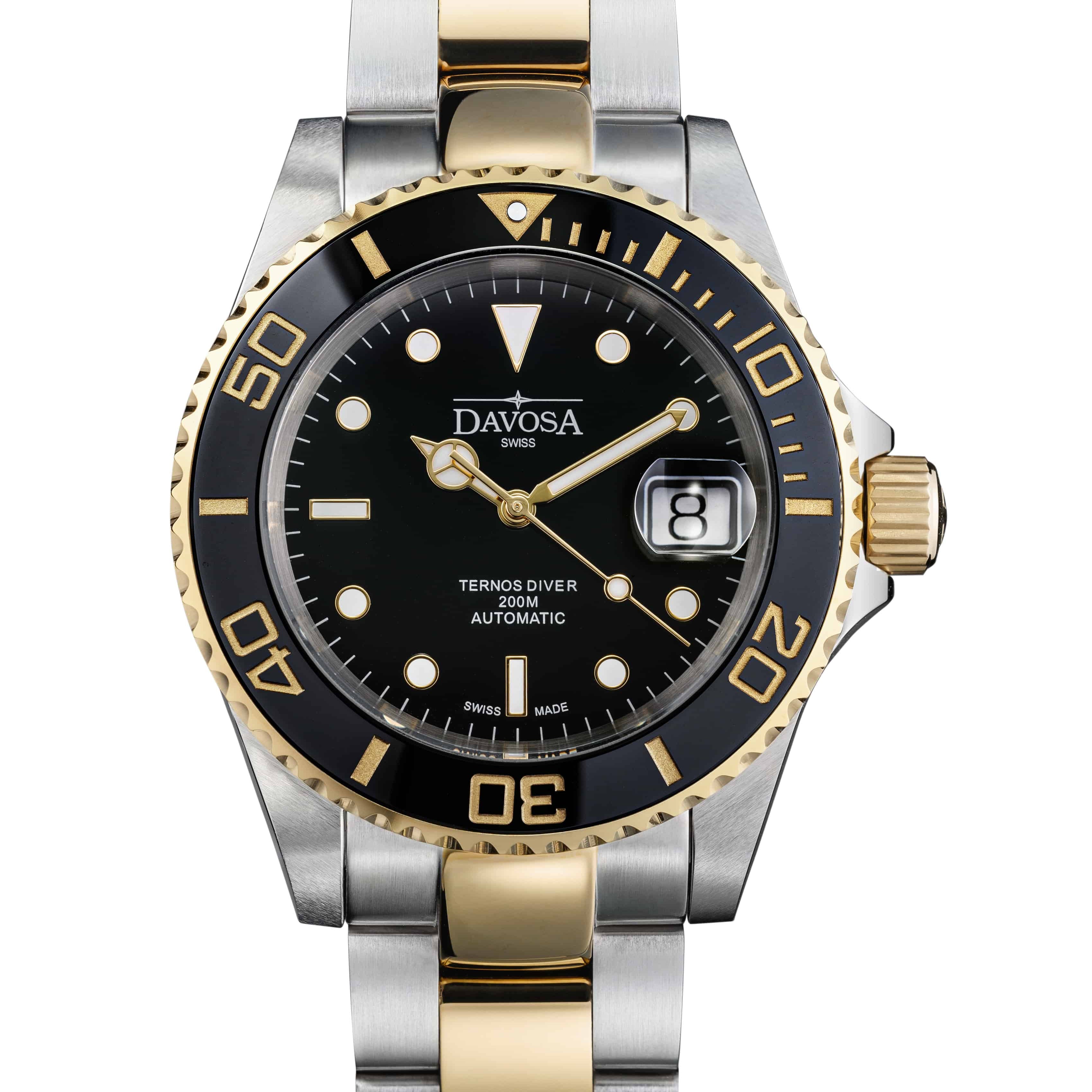 Ternos Ceramic Automatic Swiss-Made Black Gold Diving Watch 16155530 Diver Davosa USA Official Distributor. Prices are Final. Tax & duties included.