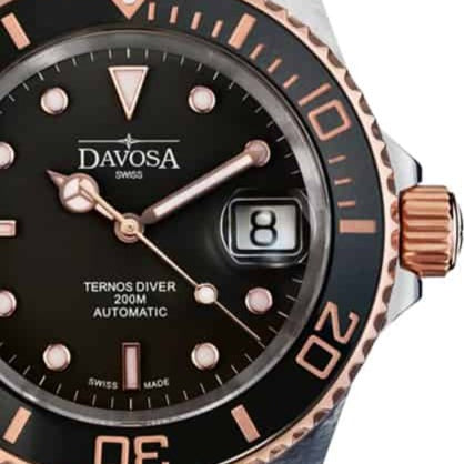 Ternos Ceramic Automatic Swiss-Made Black Rose Gold Diving Watch 16155565 Diver Davosa USA Official Distributor. Prices are Final. Tax & duties included.