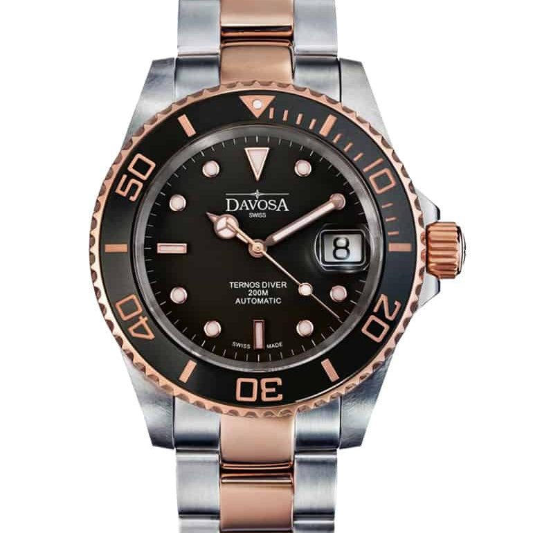 Ternos Ceramic Automatic Swiss-Made Black Rose Gold Diving Watch 16155565 Diver Davosa USA Official Distributor. Prices are Final. Tax & duties included.