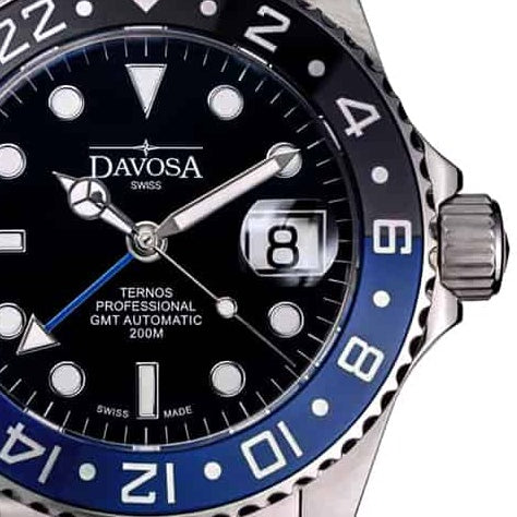 Ternos Professional Automatic 200m GMT Black Blue Diving Watch 16157104 GMT Davosa USA Official Distributor. Prices are Final. Tax & duties included.