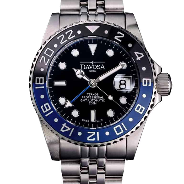 Ternos Professional Automatic 200m GMT Black Blue Diving Watch 16157104 GMT Davosa USA Official Distributor. Prices are Final. Tax & duties included.