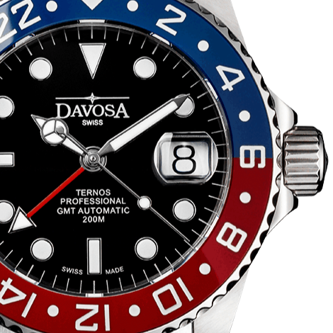 Ternos Professional Automatic 200m GMT Red Blue Diving Watch 16157106 GMT Davosa USA Official Distributor. Prices are Final. Tax & duties included.