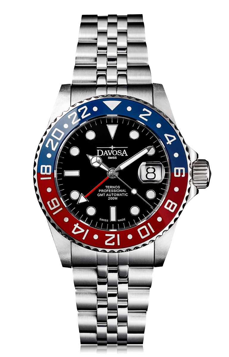 Ternos Professional Automatic 200m GMT Red Blue Diving Watch 16157160 GMT DAVOSA Swiss 42mm Pepsi PentaLink