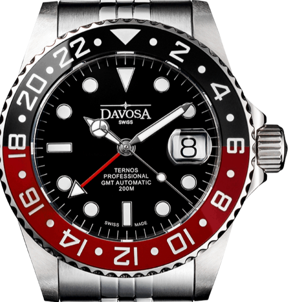 Ternos Professional Automatic 200m GMT Black Red Diving Watch 16157109 GMT Davosa USA Official Distributor. Prices are Final. Tax & duties included. 42mm Black-Red PentaLink