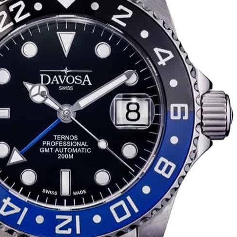 Ternos Professional Automatic 200m GMT Black Blue Diving Watch 16157145 GMT Davosa USA Official Distributor. Prices are Final. Tax & duties included.