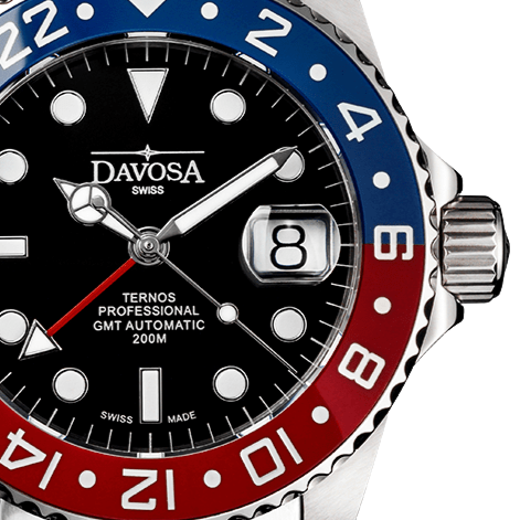 Ternos Professional Automatic 200m GMT Red Blue Diving Watch 16157160 GMT Davosa USA Official Distributor. Prices are Final. Tax & duties included.