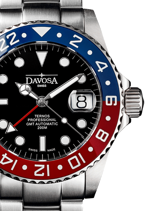 Ternos Professional Automatic 200m GMT Red Blue Diving Watch 16157160 GMT Davosa USA Official Distributor. Prices are Final. Tax & duties included.
