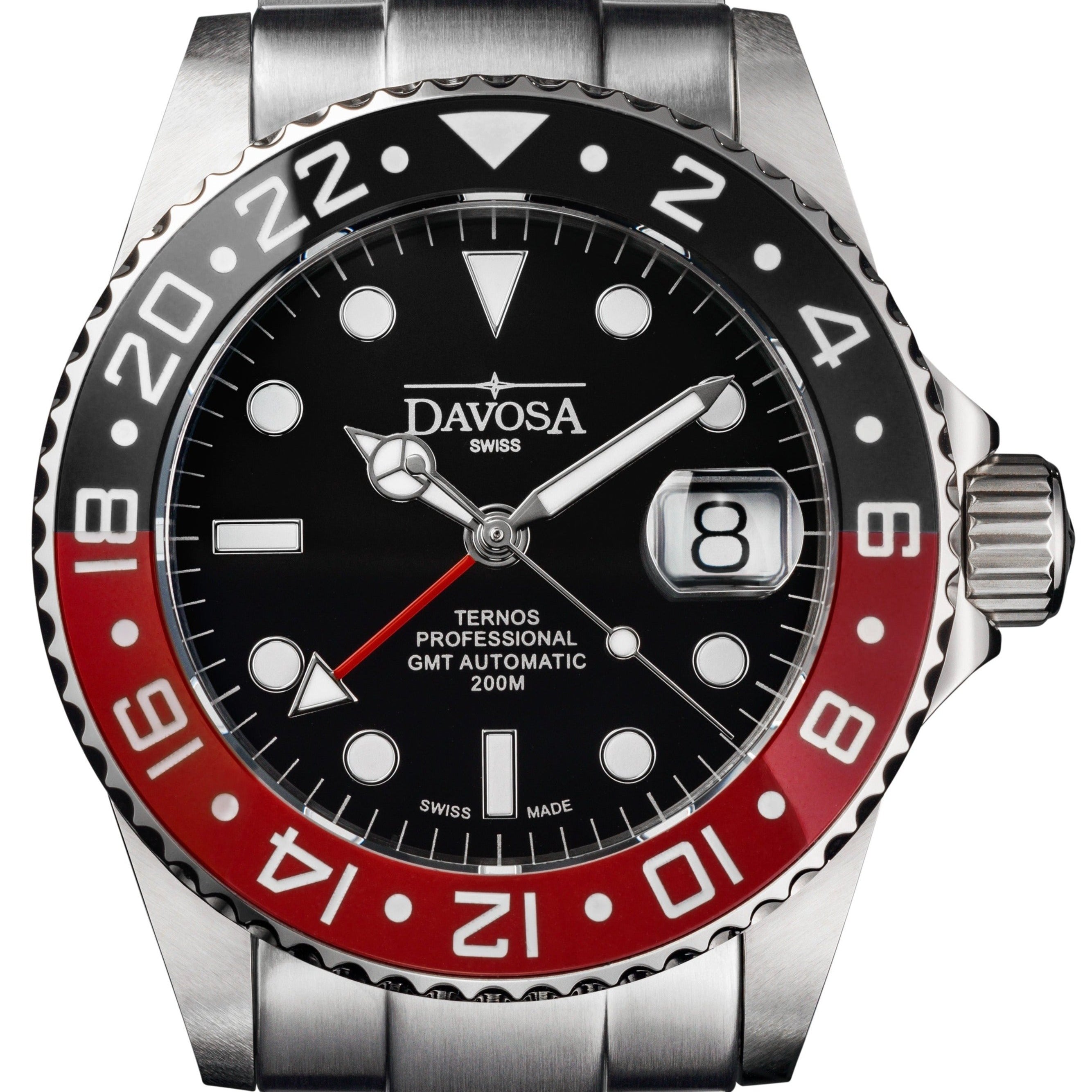 Ternos Professional Automatic 200m GMT Black Red Diving Watch 16157190 GMT Davosa USA Official Distributor. Prices are Final. Tax & duties included. 42mm Black-Red TriaLink