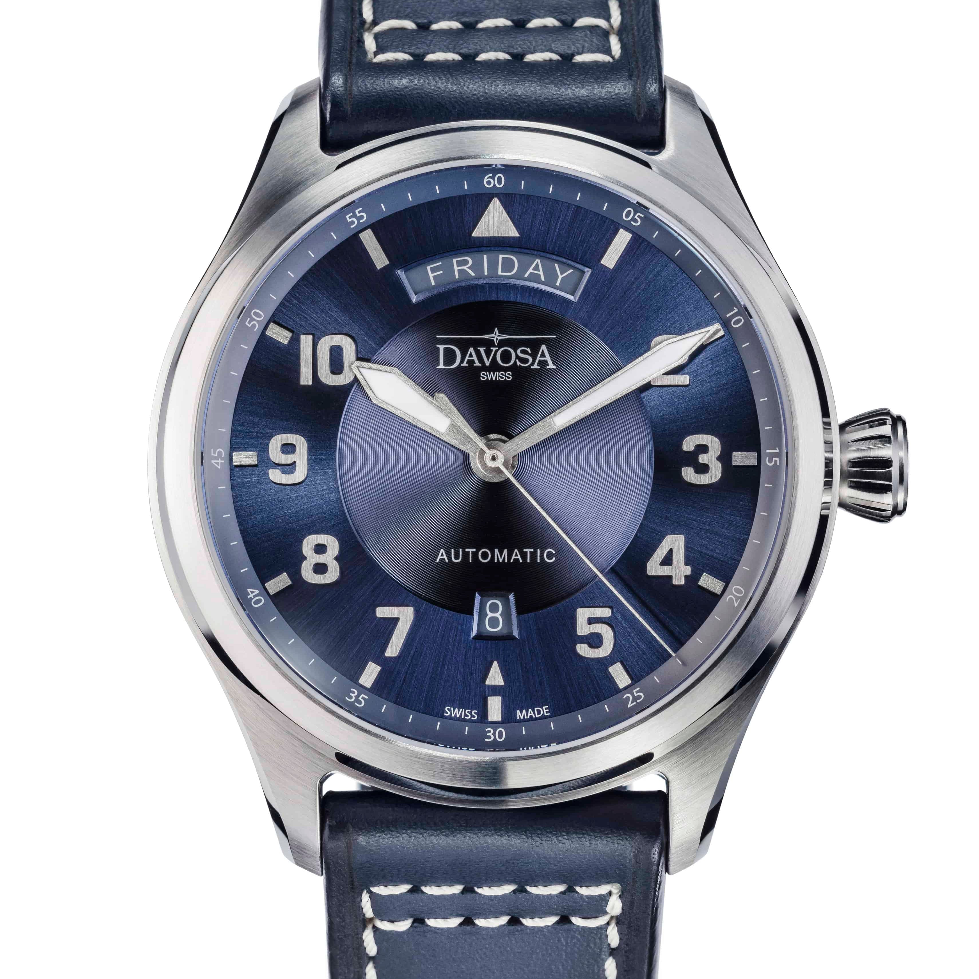 Newton Day-Date Automatic 44mm Blue Blue Pilot Watch 16158545 Pilot Davosa USA Official Distributor. Prices are Final. Tax & duties included.