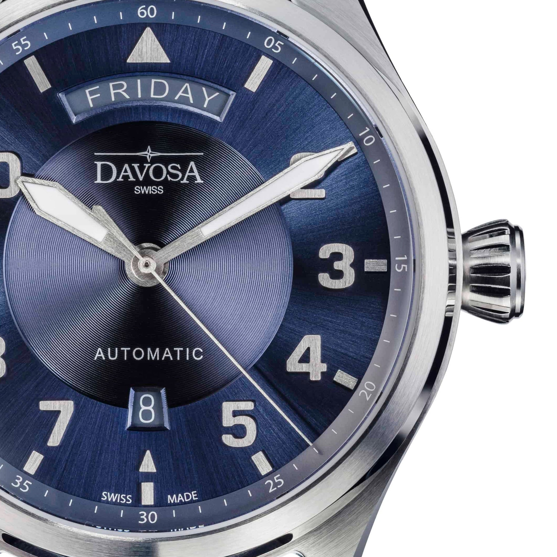Newton Day-Date Automatic 44mm Blue Blue Pilot Watch 16158545 Pilot Davosa USA Official Distributor. Prices are Final. Tax & duties included.