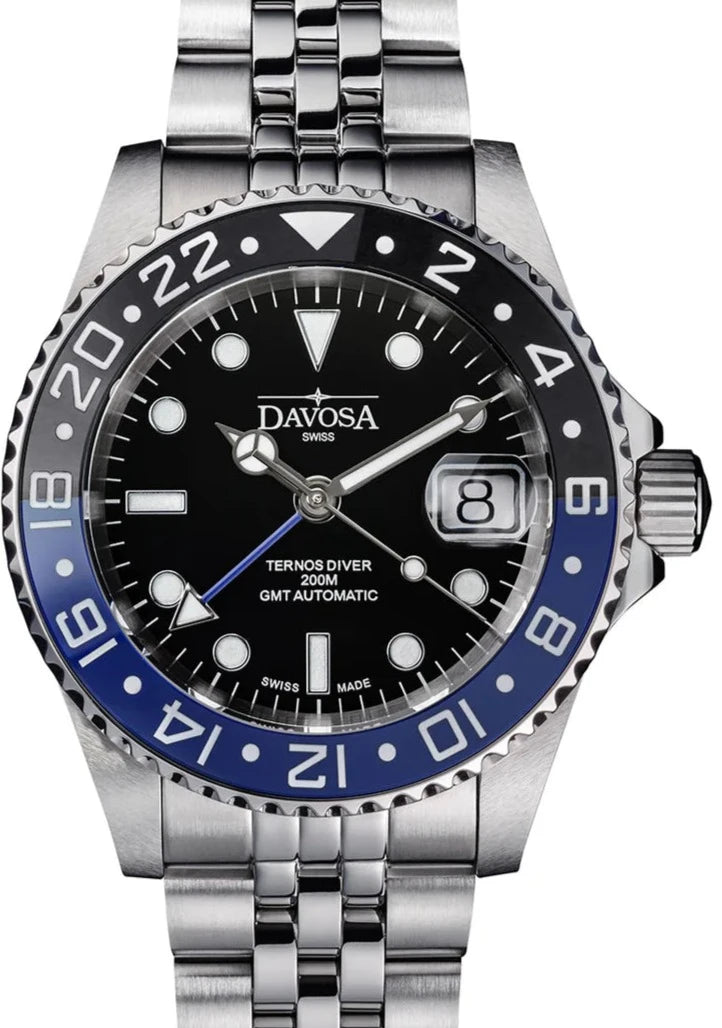 Ternos Ceramic Automatic GMT Swiss-Made Diving Watch PentaLink Bracelet GMT Davosa USA Official Distributor. Prices are Final. Tax & duties included.