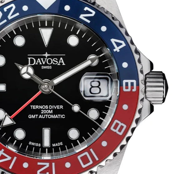 Ternos Ceramic Automatic GMT Swiss-Made Diving Watch PentaLink Bracelet GMT Davosa USA Official Distributor. Prices are Final. Tax & duties included.