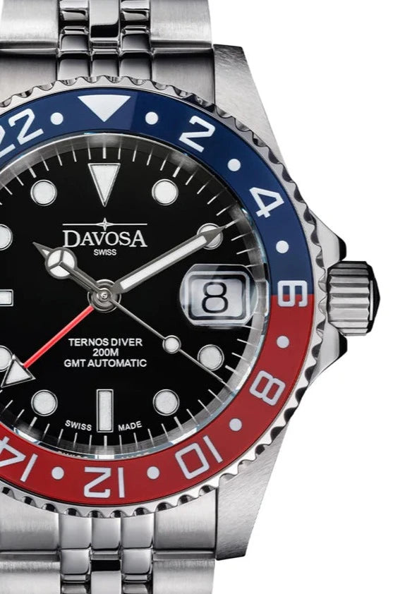 Ternos Ceramic Automatic GMT Swiss-Made Diving Watch PentaLink Bracelet GMT Davosa USA Official Distributor. Prices are Final. Tax & duties included.