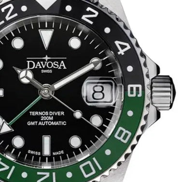 Ternos Ceramic Automatic GMT Swiss-Made Black Green Diving Watch 16159007 GMT Davosa USA Official Distributor. Prices are Final. Tax & duties included.