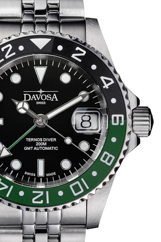 Ternos Ceramic Automatic GMT Swiss-Made Diving Watch PentaLink Bracelet GMT Davosa USA Official Distributor. Prices are Final. Tax & duties included.