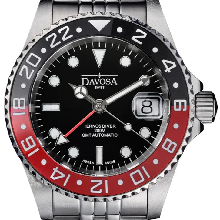 Ternos Ceramic Automatic GMT Swiss-Made Diving Watch PentaLink Bracelet GMT Davosa USA Official Distributor. Prices are Final. Tax & duties included. 40mm Cola PentaLink