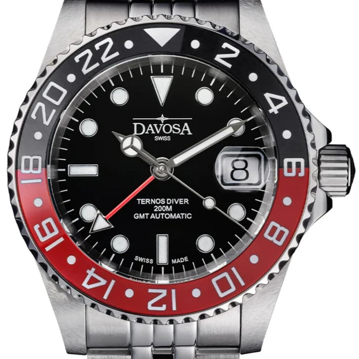 Ternos Ceramic Automatic GMT Swiss-Made Diving Watch PentaLink Bracelet GMT Davosa USA Official Distributor. Prices are Final. Tax & duties included.