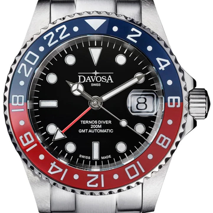 Davosa Ternos Ceramic Automatic GMT Swiss-Made 200m 16159060 Trialink Bracelet GMT Davosa USA Official Distributor. Prices are Final. Tax & duties included. 40mm Silver Silver