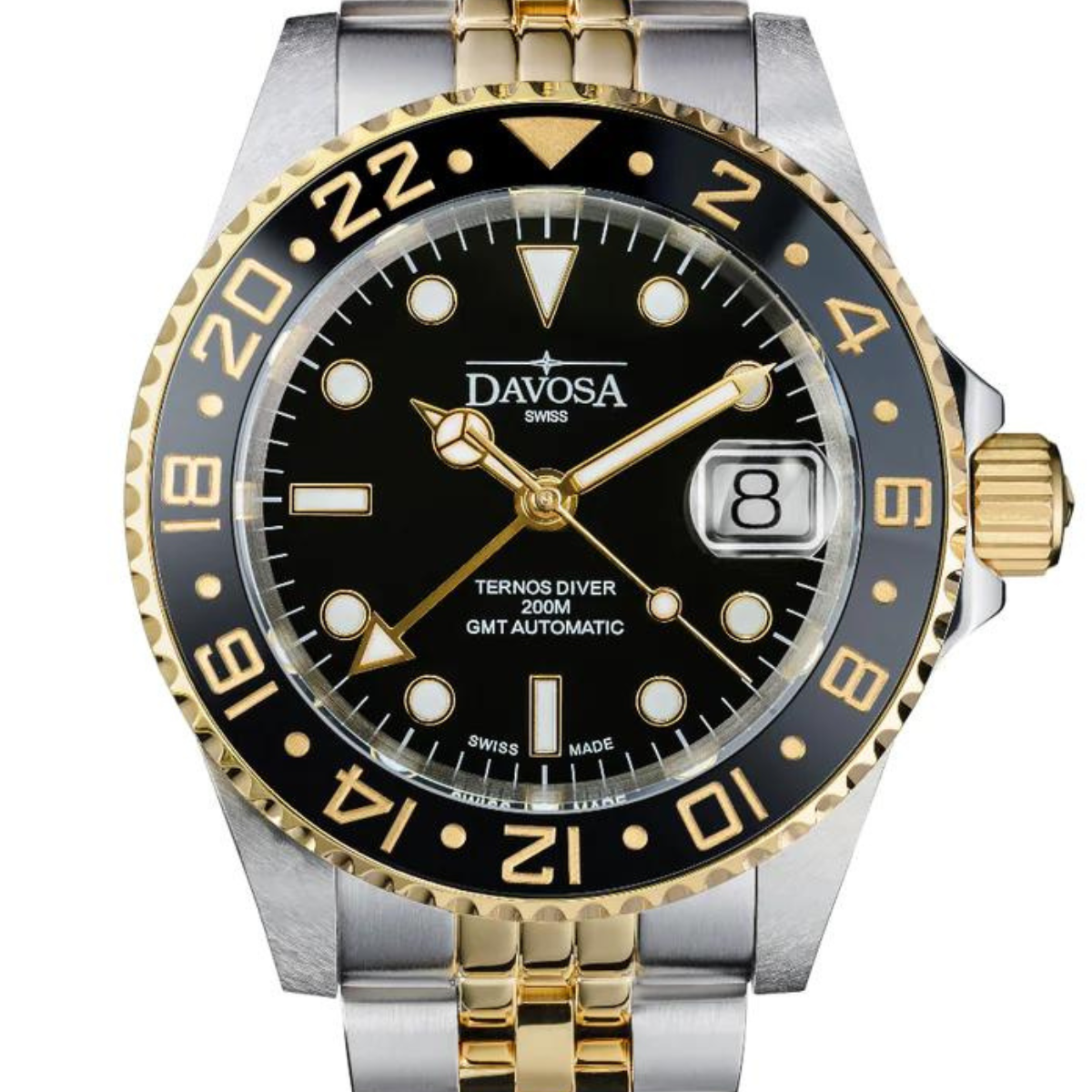 Ternos Ceramic Automatic GMT Black Gold Diving Watch 16159105 GMT Davosa USA Official Distributor. Prices are Final. Tax & duties included. 40mm Black-Gold PentaLink