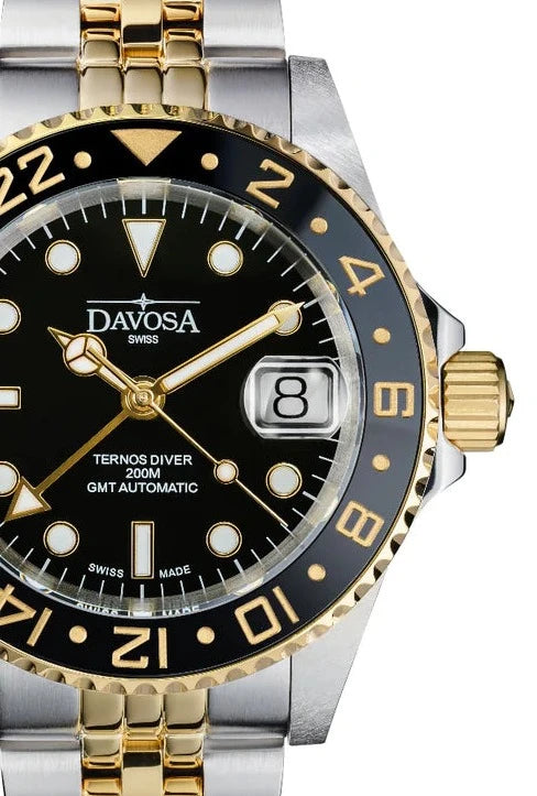 Ternos Ceramic Automatic GMT Black Gold Diving Watch 16159105 GMT Davosa USA Official Distributor. Prices are Final. Tax & duties included.