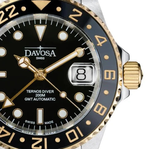 Ternos Ceramic Automatic GMT Black Gold Diving Watch 16159150 GMT Davosa USA Official Distributor. Prices are Final. Tax & duties included.